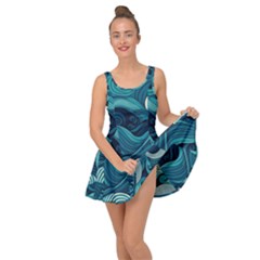 Waves Ocean Sea Abstract Whimsical Abstract Art Inside Out Casual Dress by Pakemis