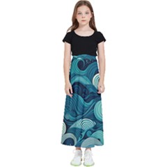 Waves Ocean Sea Abstract Whimsical Abstract Art Kids  Flared Maxi Skirt by Pakemis