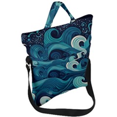 Waves Ocean Sea Abstract Whimsical Abstract Art Fold Over Handle Tote Bag by Pakemis