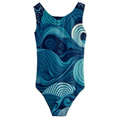 Waves Ocean Sea Abstract Whimsical Abstract Art Kids  Cut-out Back One Piece Swimsuit by Pakemis