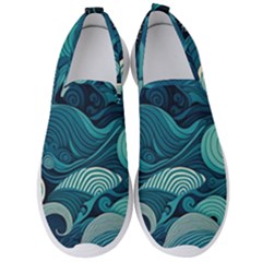 Waves Ocean Sea Abstract Whimsical Abstract Art Men s Slip On Sneakers by Pakemis