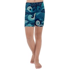 Waves Ocean Sea Abstract Whimsical Abstract Art Kids  Lightweight Velour Capri Yoga Leggings by Pakemis