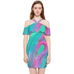 Fluid Art Background Shoulder Frill Bodycon Summer Dress by GardenOfOphir