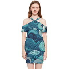 Waves Ocean Sea Abstract Whimsical Abstract Art Shoulder Frill Bodycon Summer Dress by Pakemis