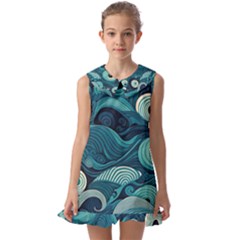 Waves Ocean Sea Abstract Whimsical Abstract Art Kids  Pilgrim Collar Ruffle Hem Dress by Pakemis