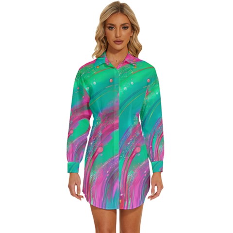 Fluid Art Background Womens Long Sleeve Shirt Dress by GardenOfOphir