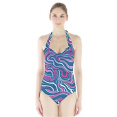 Liquid Art Pattern Halter Swimsuit by GardenOfOphir