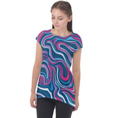 Liquid Art Pattern Cap Sleeve High Low Top by GardenOfOphir