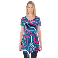 Liquid Art Pattern Short Sleeve Tunic  by GardenOfOphir