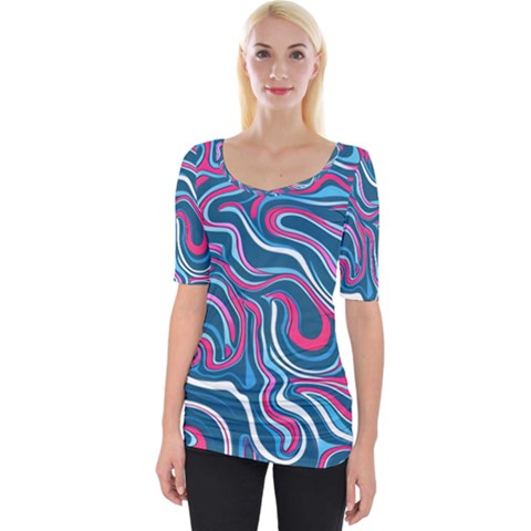 Liquid Art Pattern Wide Neckline Tee by GardenOfOphir