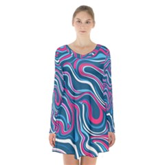 Liquid Art Pattern Long Sleeve Velvet V-neck Dress by GardenOfOphir