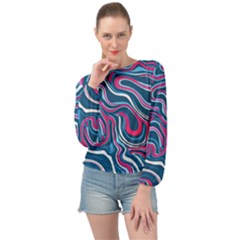 Liquid Art Pattern Banded Bottom Chiffon Top by GardenOfOphir