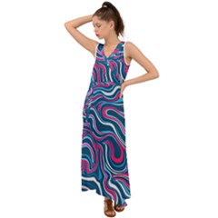 Liquid Art Pattern V-neck Chiffon Maxi Dress by GardenOfOphir