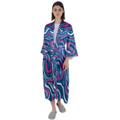 Liquid Art Pattern Maxi Satin Kimono by GardenOfOphir