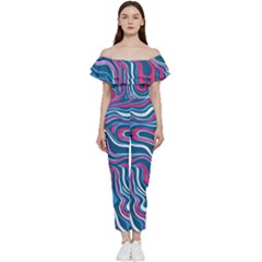 Liquid Art Pattern Off Shoulder Ruffle Top Jumpsuit