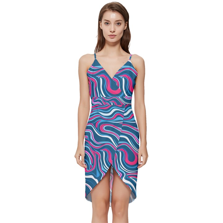 Liquid Art Pattern Wrap Frill Dress