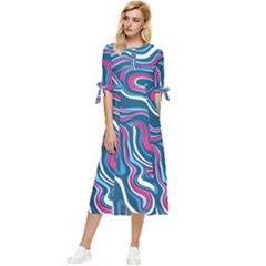 Liquid Art Pattern Bow Sleeve Chiffon Midi Dress by GardenOfOphir