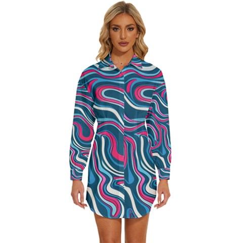 Liquid Art Pattern Womens Long Sleeve Shirt Dress by GardenOfOphir