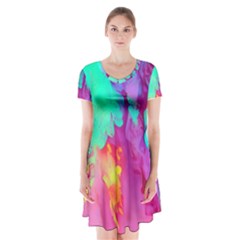 Fluid Background Short Sleeve V-neck Flare Dress by GardenOfOphir