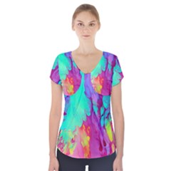 Fluid Background Short Sleeve Front Detail Top by GardenOfOphir