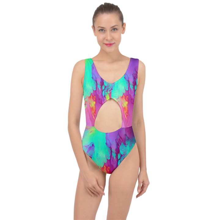 Fluid Background Center Cut Out Swimsuit