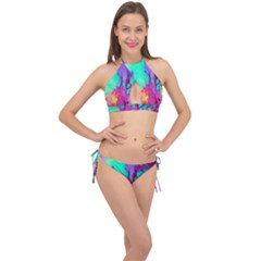 Fluid Background Cross Front Halter Bikini Set by GardenOfOphir