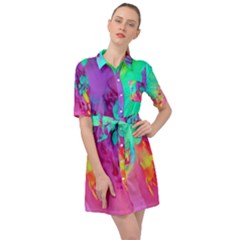 Fluid Background Belted Shirt Dress by GardenOfOphir