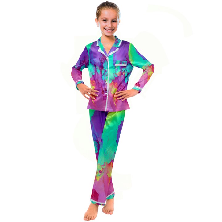 Fluid Background Kid s Satin Long Sleeve Pajamas Set