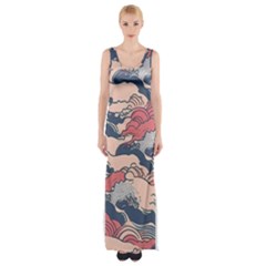 Waves Ocean Sea Water Pattern Rough Seas Thigh Split Maxi Dress by Pakemis