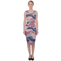 Waves Ocean Sea Water Pattern Rough Seas Sleeveless Pencil Dress by Pakemis