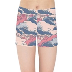 Waves Ocean Sea Water Pattern Rough Seas Kids  Sports Shorts by Pakemis