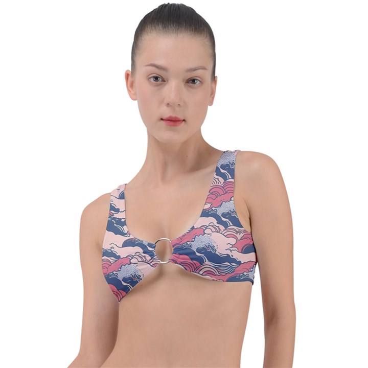 Waves Ocean Sea Water Pattern Rough Seas Ring Detail Bikini Top