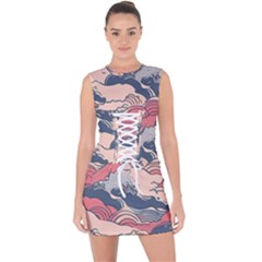 Waves Ocean Sea Water Pattern Rough Seas Lace Up Front Bodycon Dress by Pakemis