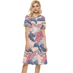 Waves Ocean Sea Water Pattern Rough Seas Button Top Knee Length Dress by Pakemis