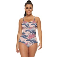 Waves Ocean Sea Water Pattern Rough Seas Retro Full Coverage Swimsuit by Pakemis