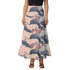 Waves Ocean Sea Water Pattern Rough Seas Tiered Ruffle Maxi Skirt