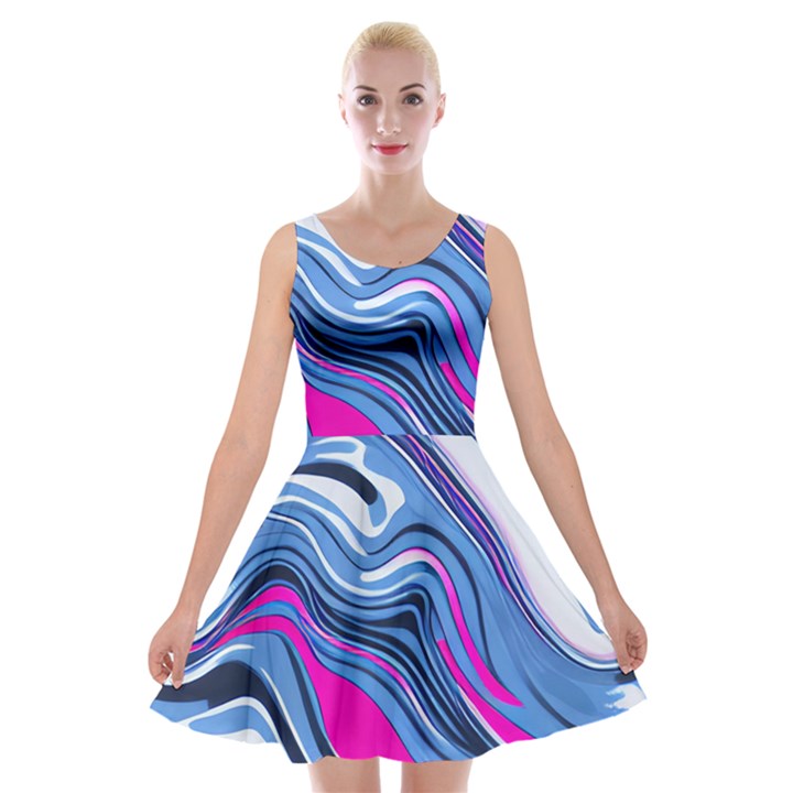 Fluid Art Pattern Velvet Skater Dress