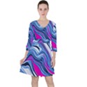 Fluid Art Pattern Quarter Sleeve Ruffle Waist Dress View1