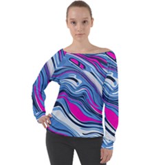 Fluid Art Pattern Off Shoulder Long Sleeve Velour Top by GardenOfOphir