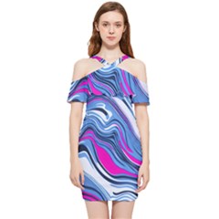 Fluid Art Pattern Shoulder Frill Bodycon Summer Dress by GardenOfOphir