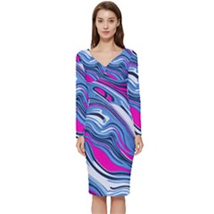 Fluid Art Pattern Long Sleeve V-neck Bodycon Dress  by GardenOfOphir