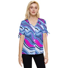 Fluid Art Pattern Bow Sleeve Button Up Top by GardenOfOphir