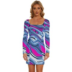 Fluid Art Pattern Long Sleeve Square Neck Bodycon Velvet Dress by GardenOfOphir