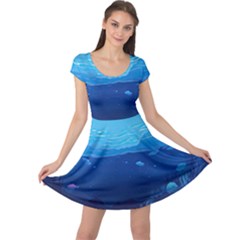 Ai Generated Ocean Sea Fish Underwater Water Cap Sleeve Dress by Pakemis