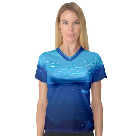 Ai Generated Ocean Sea Fish Underwater Water V-neck Sport Mesh Tee by Pakemis