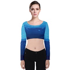 Ai Generated Ocean Sea Fish Underwater Water Velvet Long Sleeve Crop Top by Pakemis