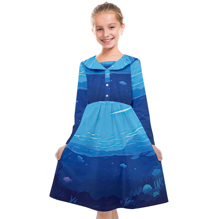 Ai Generated Ocean Sea Fish Underwater Water Kids  Midi Sailor Dress