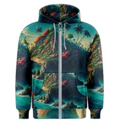 Tropical Island Paradise Ocean Sea Palm Trees Men s Zipper Hoodie by Pakemis