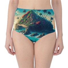 Tropical Island Paradise Ocean Sea Palm Trees Classic High-waist Bikini Bottoms by Pakemis