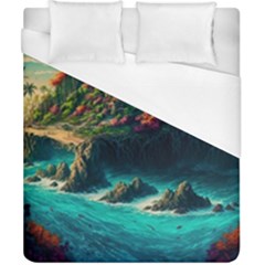 Tropical Island Paradise Ocean Sea Palm Trees Duvet Cover (california King Size) by Pakemis